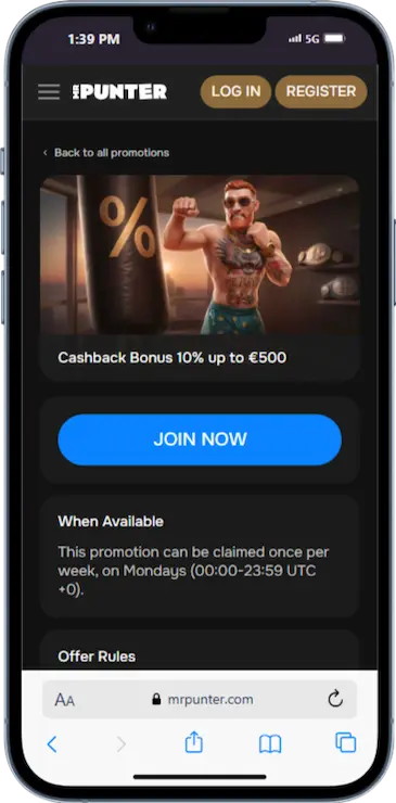 Sports Cashback Bonus From MrPunter