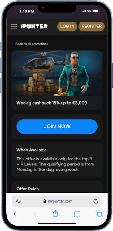 Weekly Casino Cashback From MrPunter