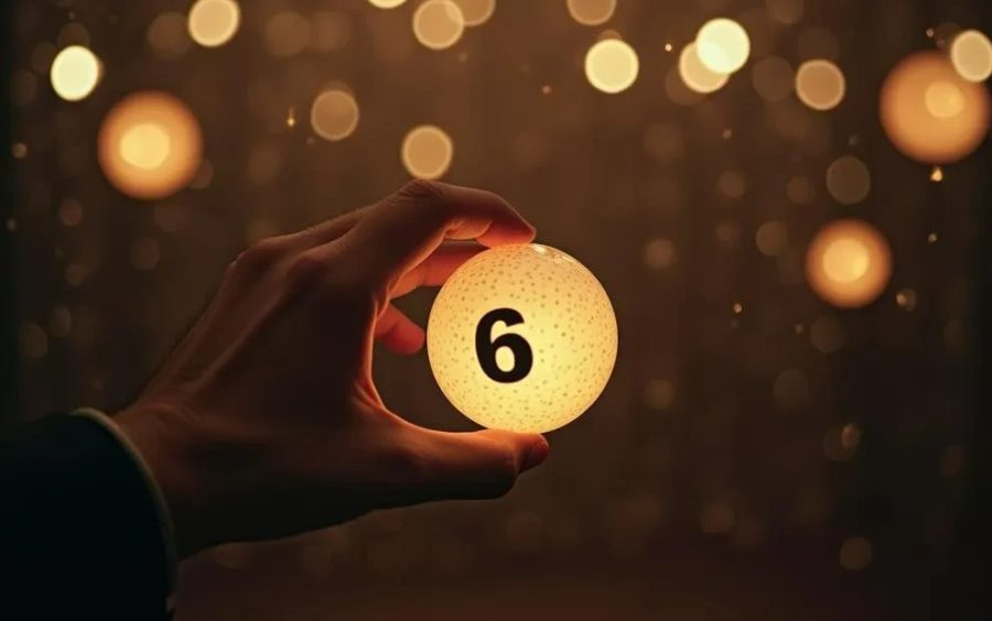 A lottery number being plucked out of the air in a mystical setting