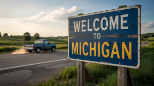 A photograph of a weathered wooden sign proclaiming 