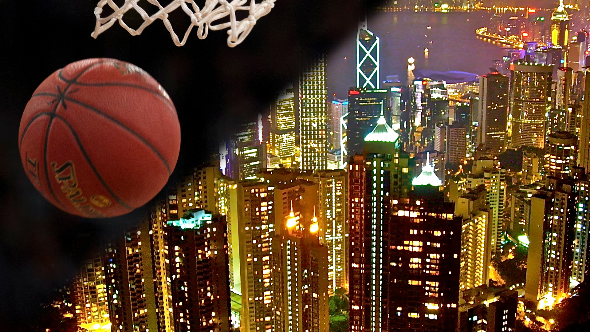 Hong Kong basketball betting, image of cityscape with basketball
