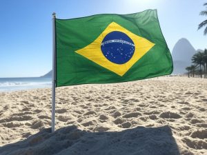 AI-powered image to depict a Brazil flag on Rio beach / Authorities in Brazil have suspended the licenses of four gambling operators due to technical and regulatory failures. 