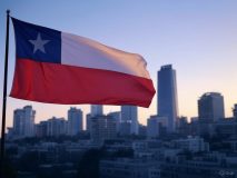 AI image to depict the flag of Chile against a Santiago skyline / Authorities in Chile will not proceed with legal action to outlaw offshore betting operators in the South American nation. 