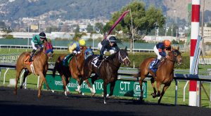 Horse racing at Golden Gate Fields, Albany, California. Race 5, 6 furlongs 2017.