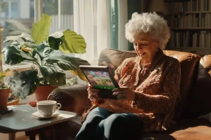 Lady Playing A Sweepstakes Site On A Tablet