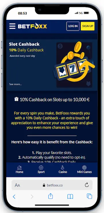 Slots Cashback Offer From BetFoxx