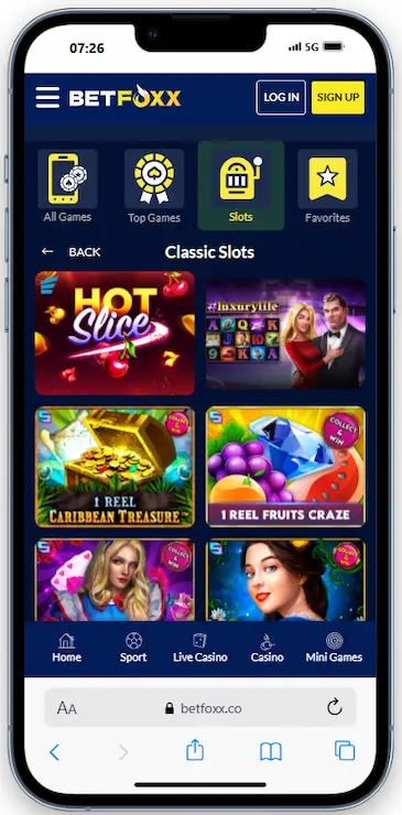 Slot Games Lobby At BetFoxx
