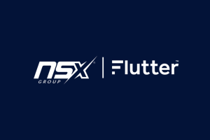 Flutter acquires 56% of NSX in $350M deal to expand in Brazilian market. Logos of Flutter Entertainment and NSX Group next to each other on dark blue background.