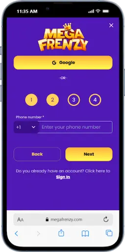 Register At Mega Frenzy Step 2