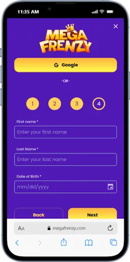 Register At Mega Frenzy Step 3