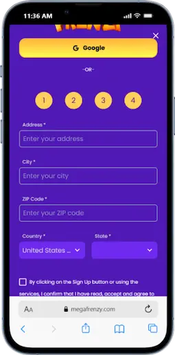 Register At Mega Frenzy Step 4