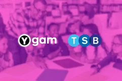 Ygam logo on the left, with TSB Bank logo on the right. Pink background behind the logos.