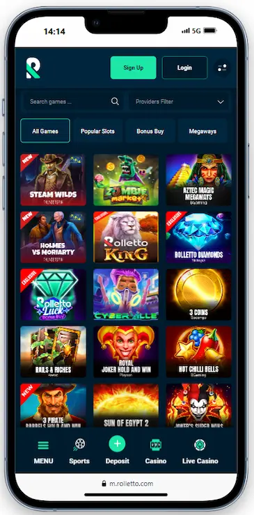 Casino Games Lobby At Rolletto