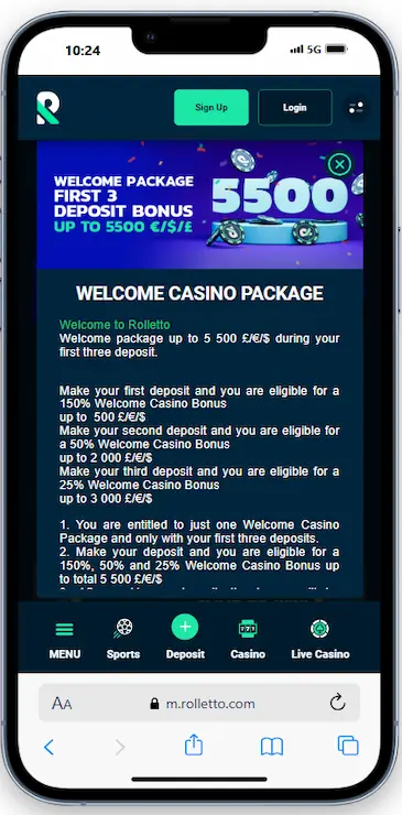 Rolletto Welcome Casino Offer