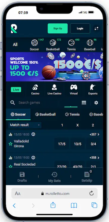 Rolletto Sportsbook Bonus