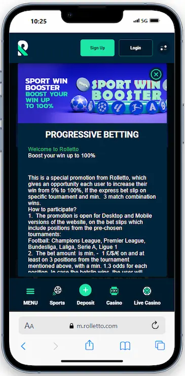 Sports Win Booster Bonus at Rolletto