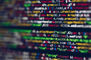 A screed of source code on a black display