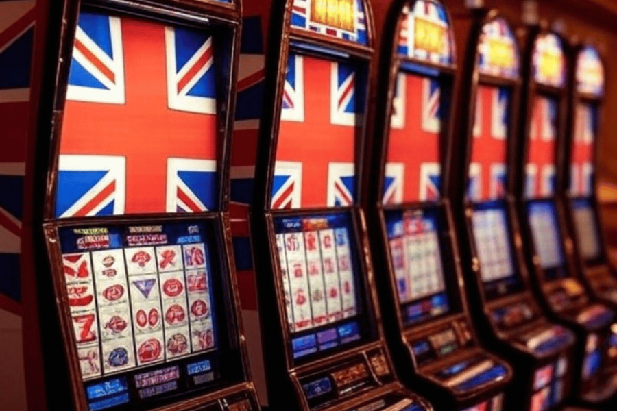 Slot machine companies 'target poorest areas in the UK,' as profits go offshore - report. Slot machines with Union Jack on screens.