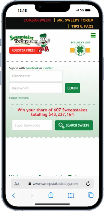 Sweepstakes Today Website
