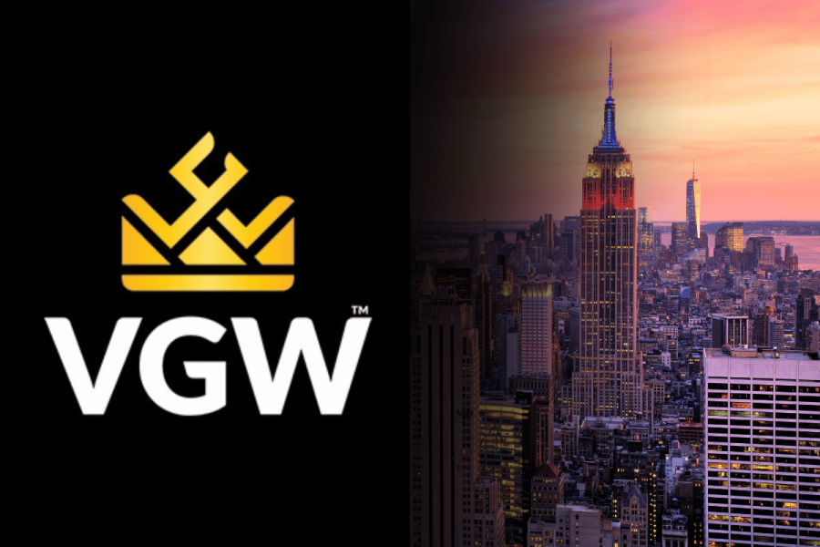 VGW to wind down sweepstakes games in New York amid crackdown. VGW logo next to cityscape of New York