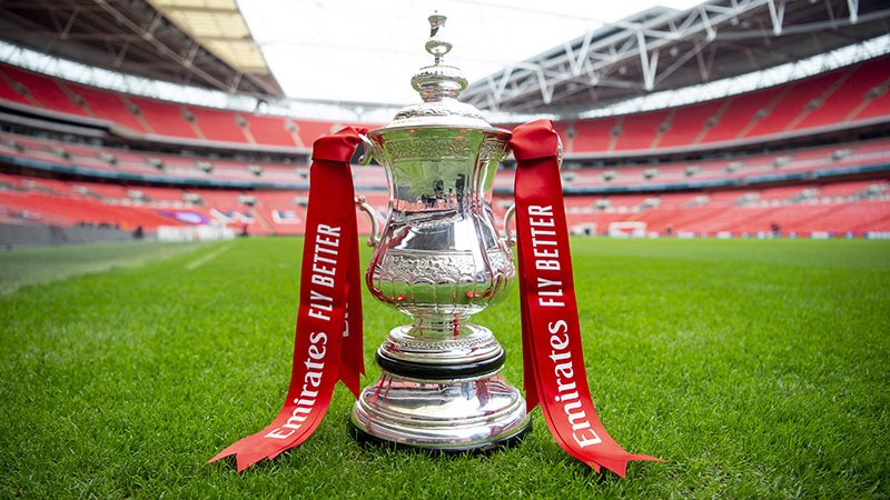 Image of the FA Cup trophy, on the pitch at Wembley. / The FA Cup final takes place at Wembley Stadium in London on Saturday, with Crystal Palace and Manchester City contesting the decider. 
