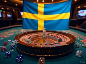 AI image of a roulette wheel with a Swedish flag in the background / Spooniker has been fined SEK10 million ($1.03m) by Spelinspektionen, the Swedish regulator, over a failure to respond to previously notified AML failures.