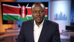AI image to represent a TV studio in Kenya with a Kenya flag in the background / In Kenya, a storm has erupted with 23 TV stations threatened with imminent closure for allegedly defying a government order to suspend all betting ads for 30 days.