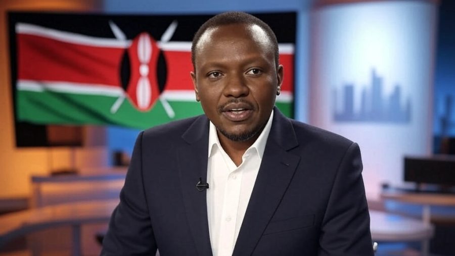 AI image to represent a TV studio in Kenya with a Kenya flag in the background / In Kenya, a storm has erupted with 23 TV stations threatened with imminent closure for allegedly defying a government order to suspend all betting ads for 30 days.