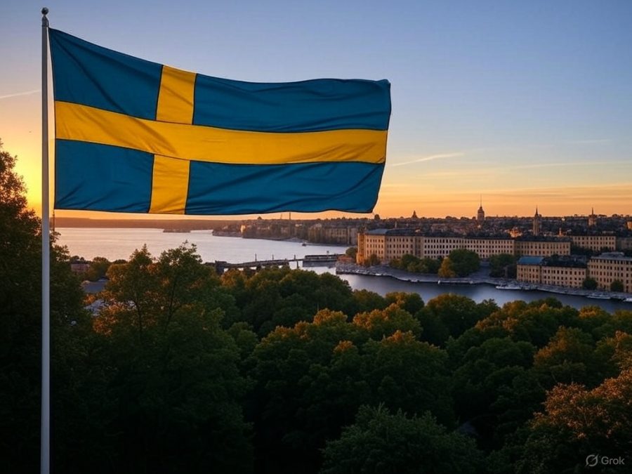 Image to depict a Swedish flag merging into a panoramic vista of Stockholm / The Swedish Gambling Authority (Spelinspektionen) has taken enforcement action against three unlicensed gambling operators for illegally targeting Swedish users. 