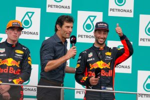 Daniel Ricciardo stood on the podium in Malaysia in 2017. Credit to Morio.