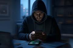 BGC warns gambling tax hikes drive punters to black market. Hooded figure using online betting app in the dark
