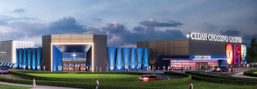 Rendering of Cedar Rapids casino, large entertainment complex.