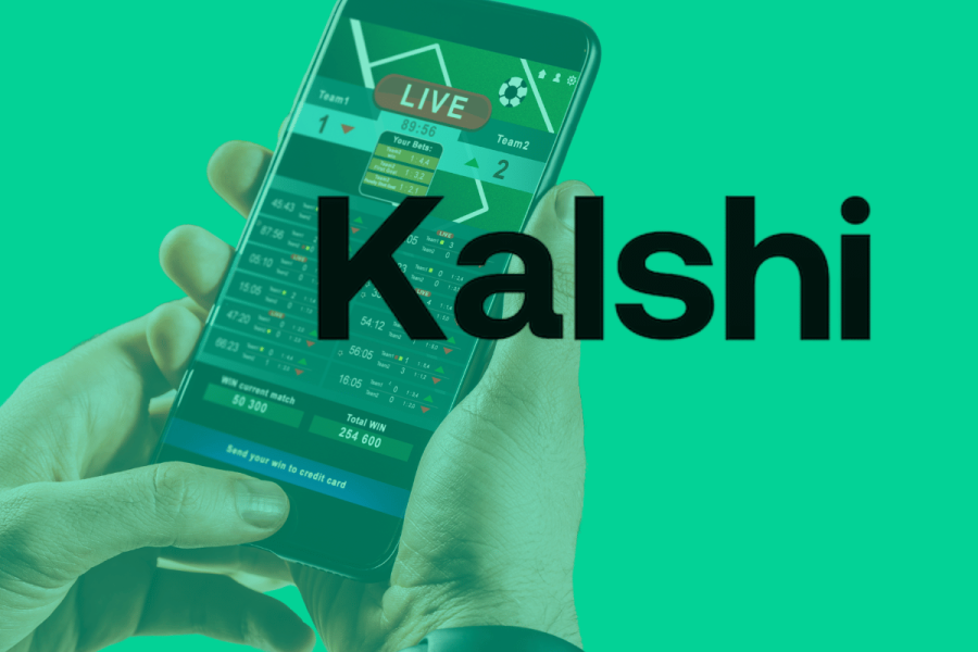 IGA chair calls Kalshi CEO ‘lying little twerp’ in dispute with tribes. A person holding a smartphone displaying a live sports betting interface, with the word "Kalshi" prominently overlaid on a green background.