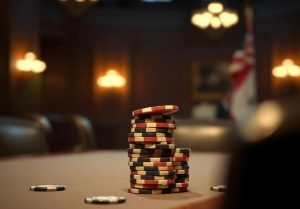 A stack of chips on a courthouse desk
