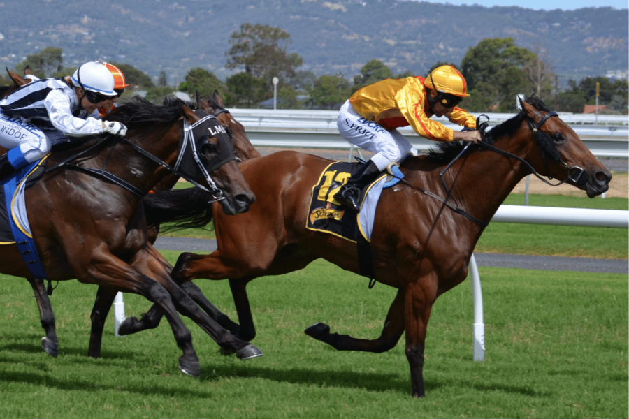 Nevada trainer fined $100K for giving illegal drugs to four racehorses. Generic image of jockeys on race horses.
