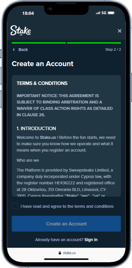 Step 3: Accept the Site’s Terms and Conditions