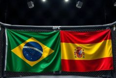 Brazil and Spain flags in a UFC cage