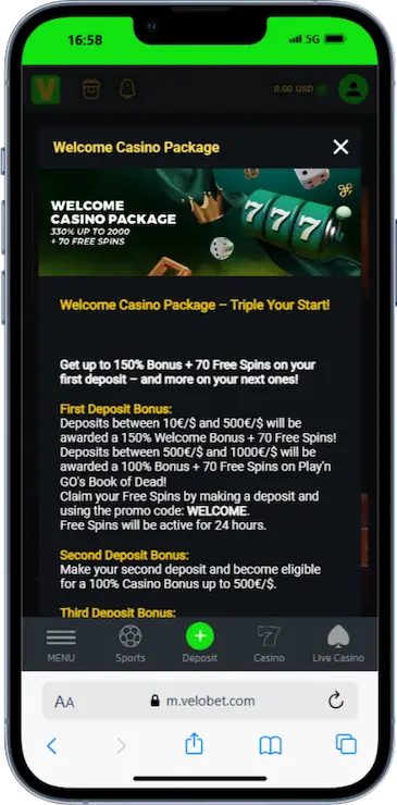 Casino Welcome Bonus From Velobet