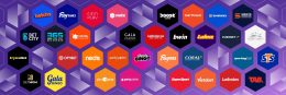 Official Entain image showing the logos of all its brands /Entain has witnessed its share price spike after the revenue and profit projections for BetMGM were adjusted. 