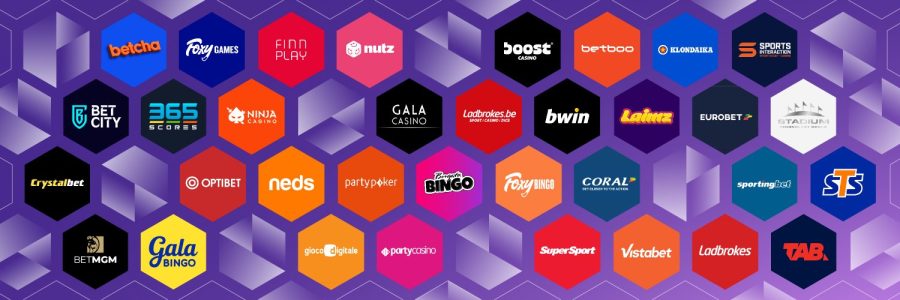 Official Entain image showing the logos of all its brands /Entain has witnessed its share price spike after the revenue and profit projections for BetMGM were adjusted. 