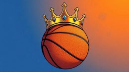NBA basketball with a crown on a blue and orange background