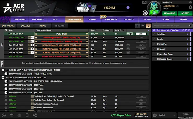 Tournament Lobby at ACR