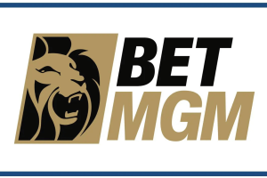 BetMGM lifts 2025 forecast after surging first-half revenue. BetMGM logo featuring a stylized gold and black lion head on the left and the text "BET MGM" in bold black and gold letters on the right, framed by thin blue lines at the top and bottom.