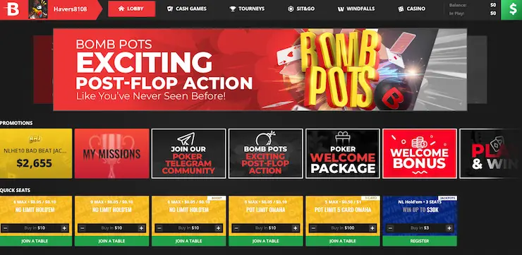 Tournament Lobby at BetOnline