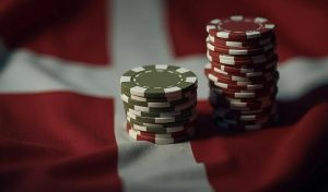 Poker chips on the Denmark flag