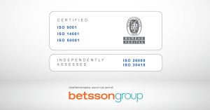 Betsson Group logo against a grey background with an ISO certifications above it. Betsson Group gains new certifications in Italy