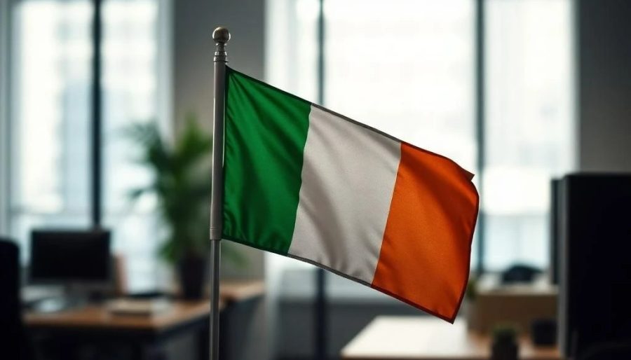 An Irish flag in a modern office environment. Irish gaming regulator publishes license application guide