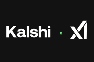 Black background, with Kalshi logo in white on the left and xAI logo in white on the right - next to each other.