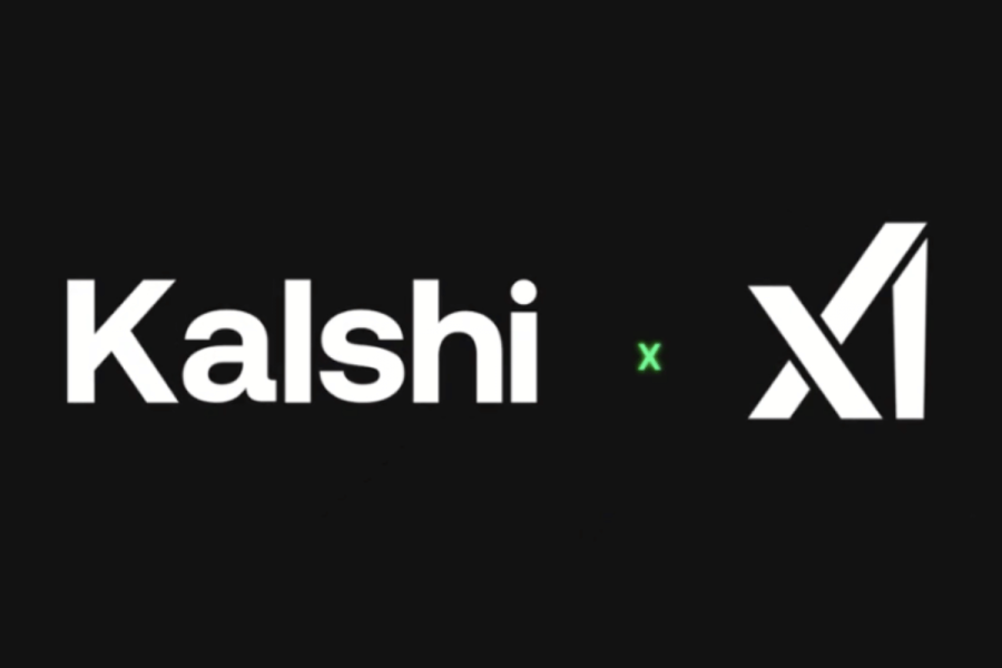 Black background, with Kalshi logo in white on the left and xAI logo in white on the right - next to each other.