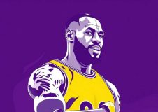 LeBron James in a line art style on a yellow and purple background. LeBron James trade rumours surge as Lakers future looks uncertain